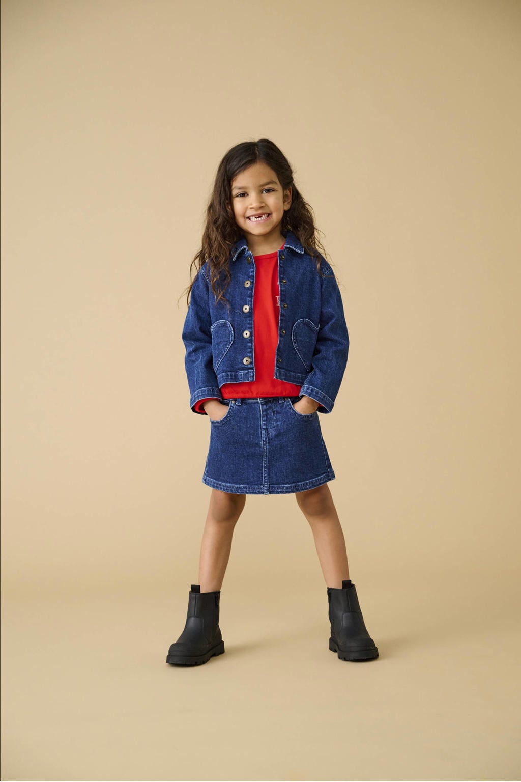 Dark blue denim meisjes KIDS ONLY MINI spijkerrok dark blue gemaakt van stretchdenim en met rits- en knoopsluiting