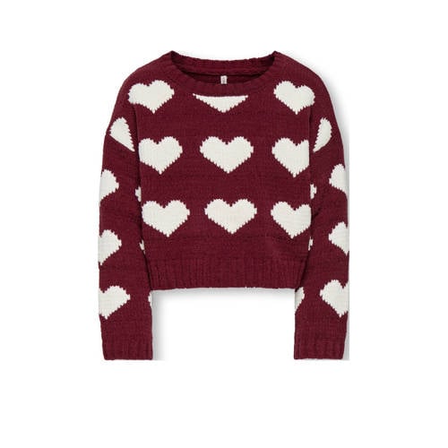 KIDS ONLY MINI trui met hartjes donkerrood gebreid afbeelding