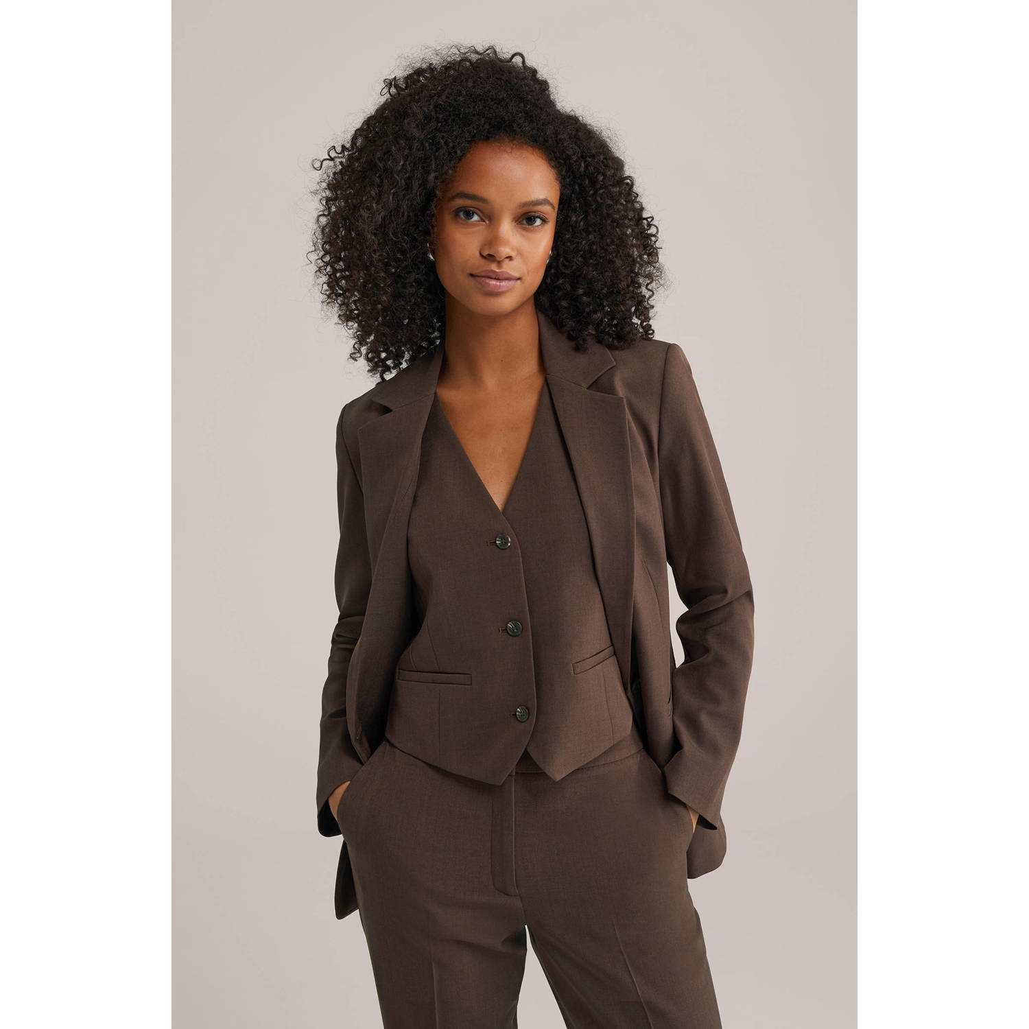 WE Fashion regular blazer donkerbruin