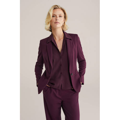 WE Fashion jersey getailleerde blazer donkerpaars afbeelding