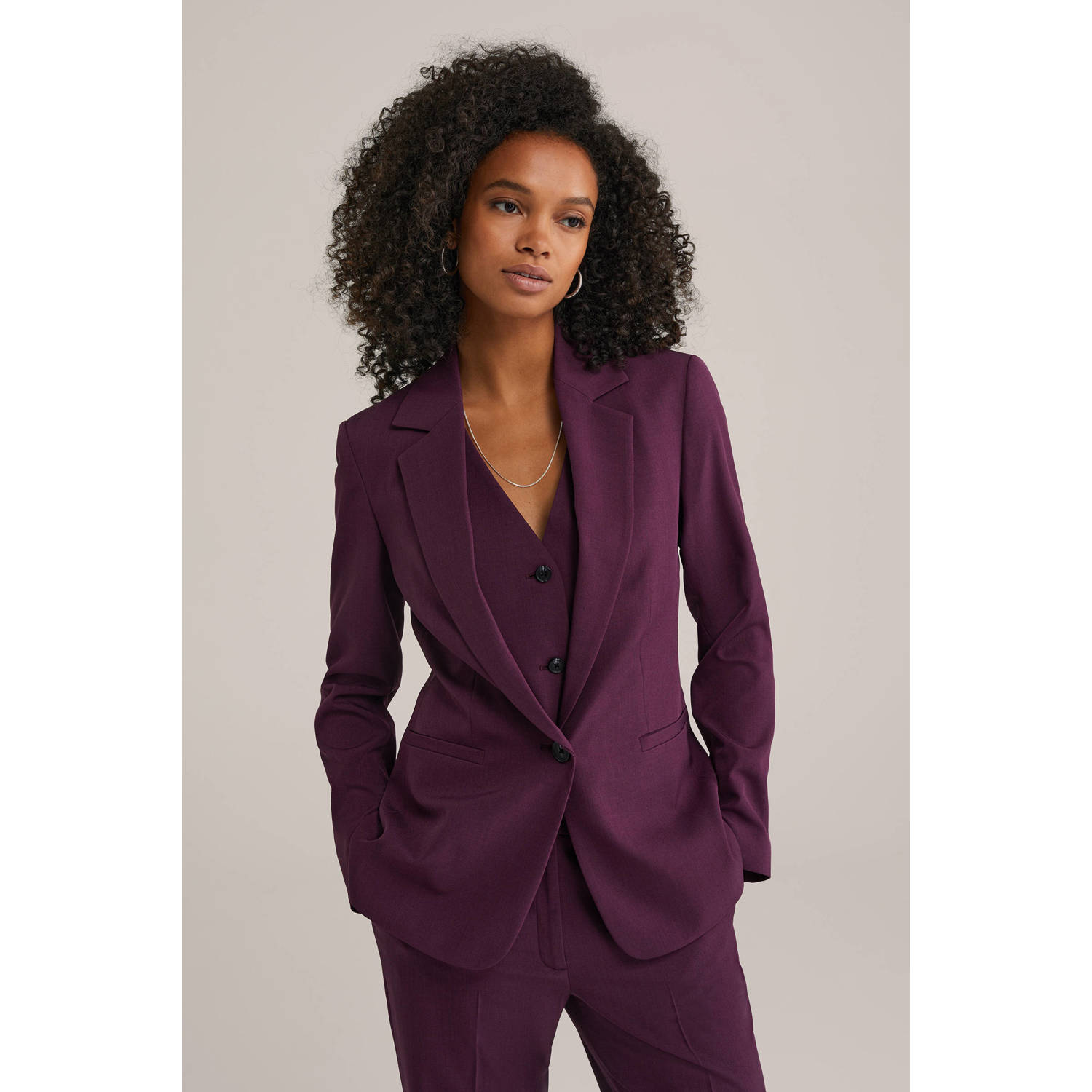 WE Fashion regular blazer donkerpaars