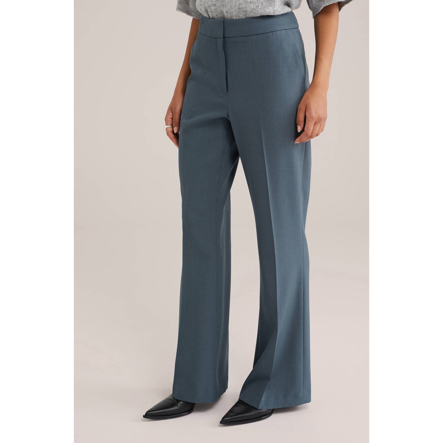 WE Fashion wide leg regular waist pantalon grijsblauw