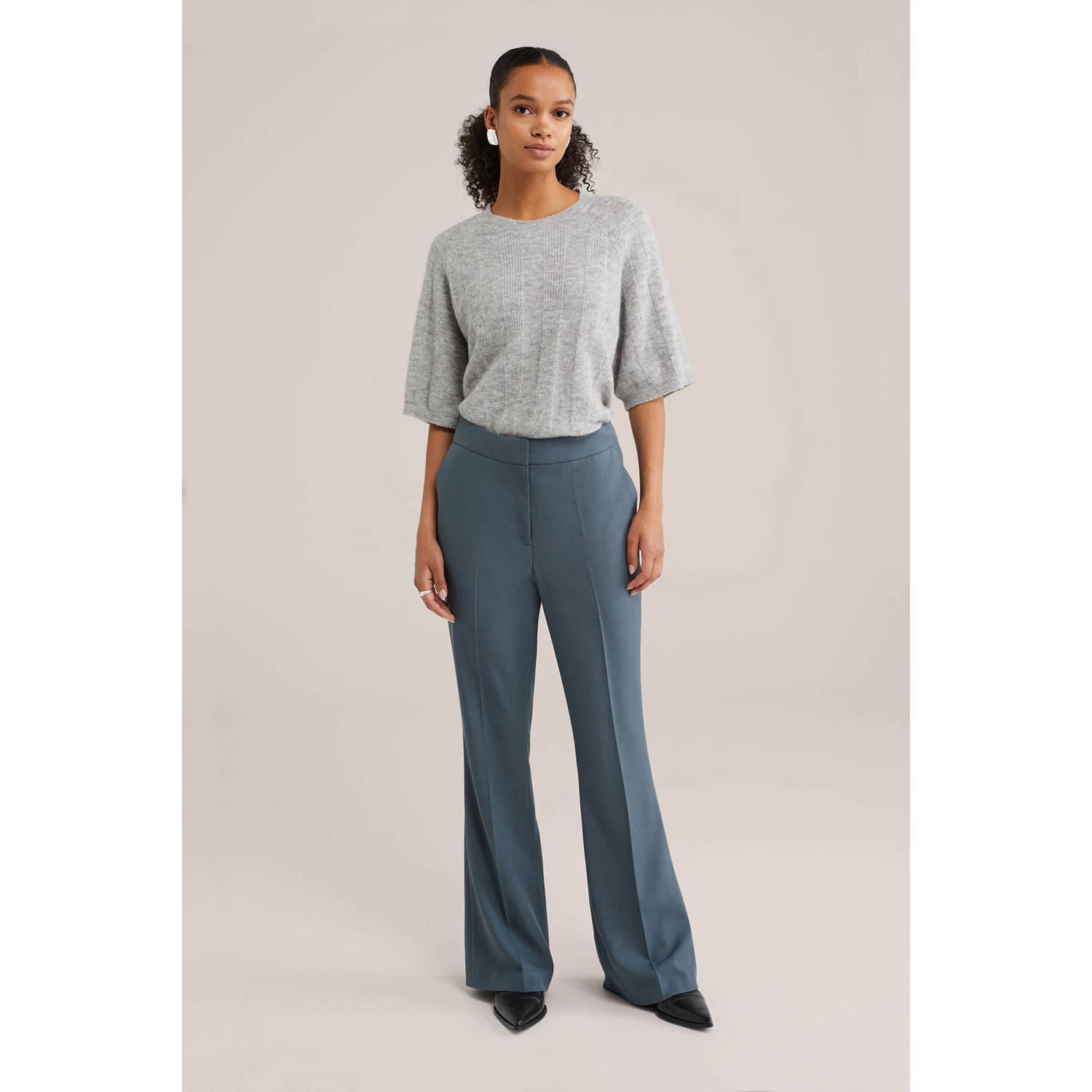 WE Fashion wide leg regular waist pantalon grijsblauw