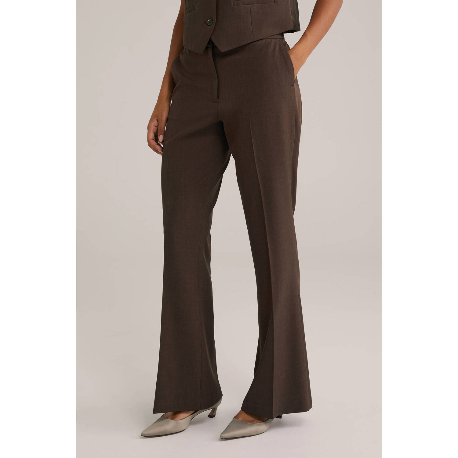 WE Fashion wide leg regular waist pantalon bruin