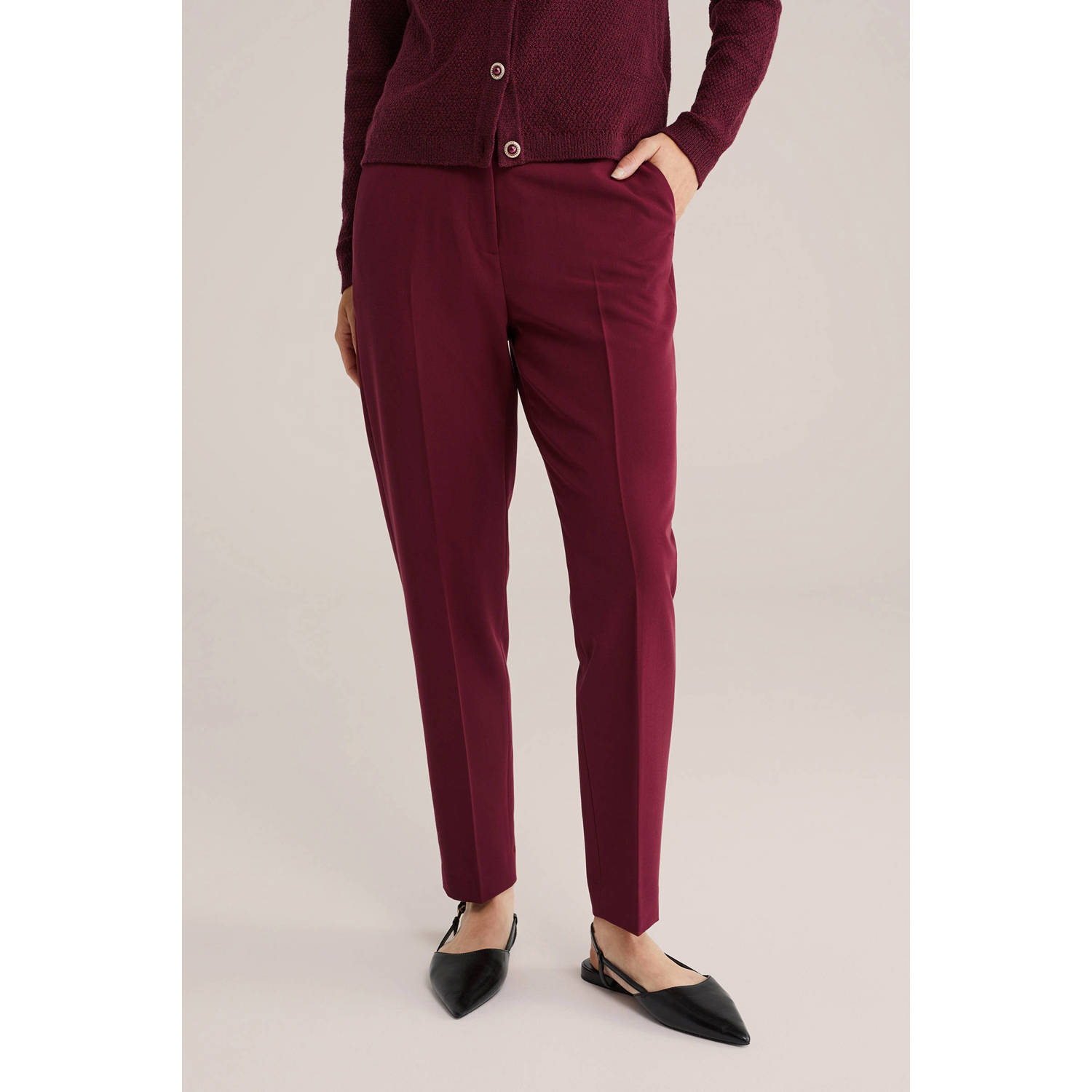 WE Fashion tapered regular waist pantalon donkerrood