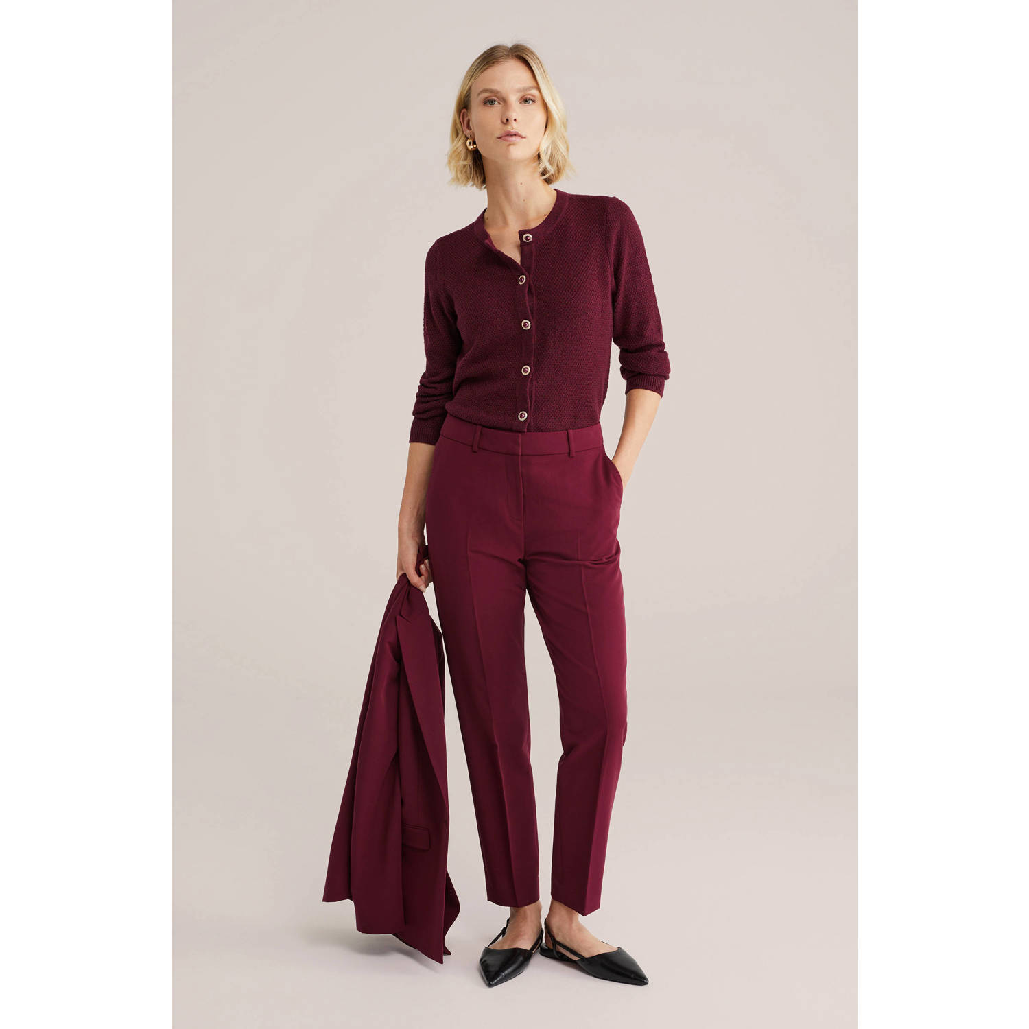 WE Fashion tapered regular waist pantalon donkerrood