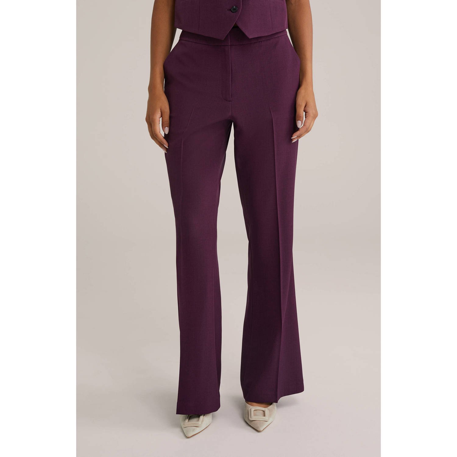 WE Fashion wide leg regular waist pantalon donkerpaars
