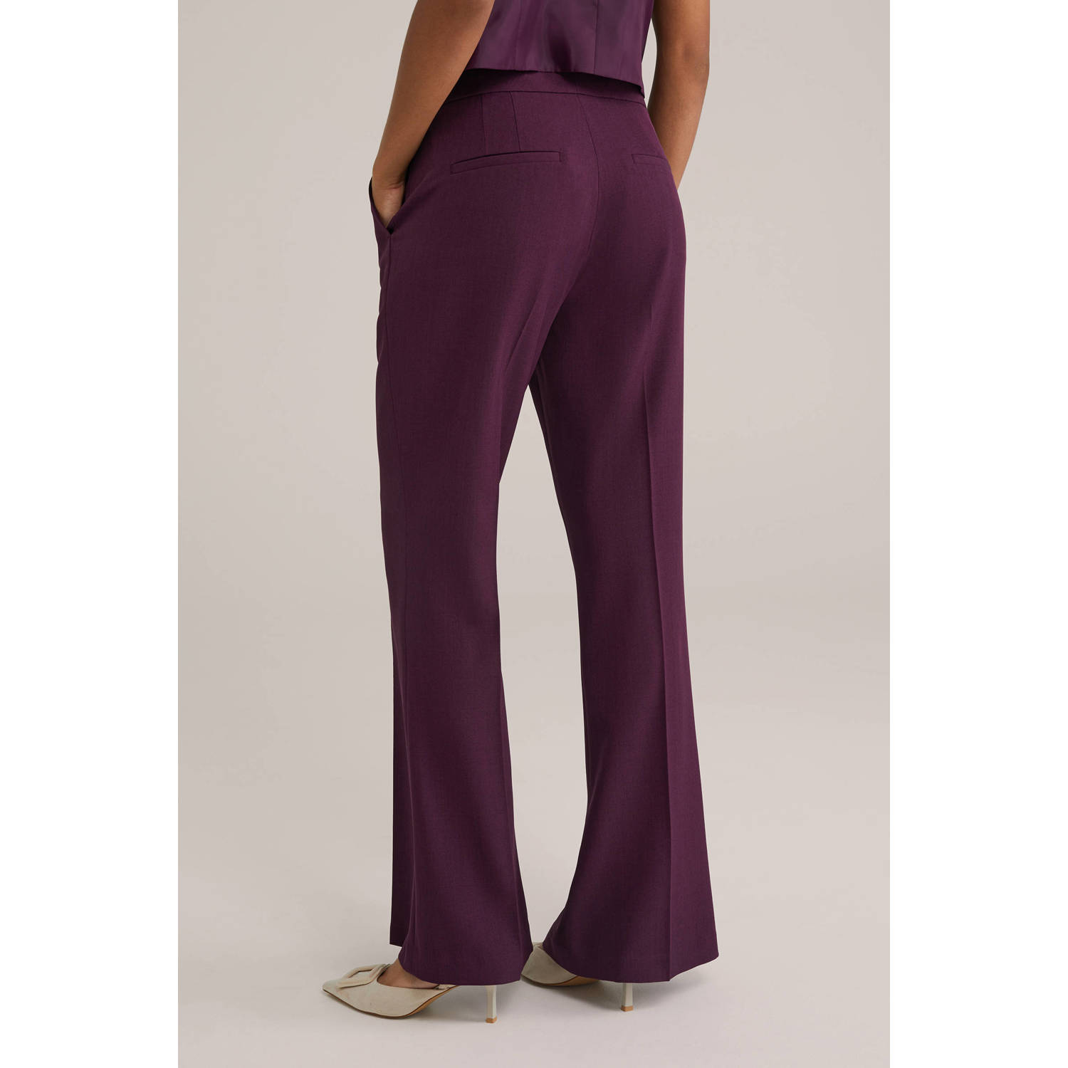 WE Fashion wide leg regular waist pantalon donkerpaars