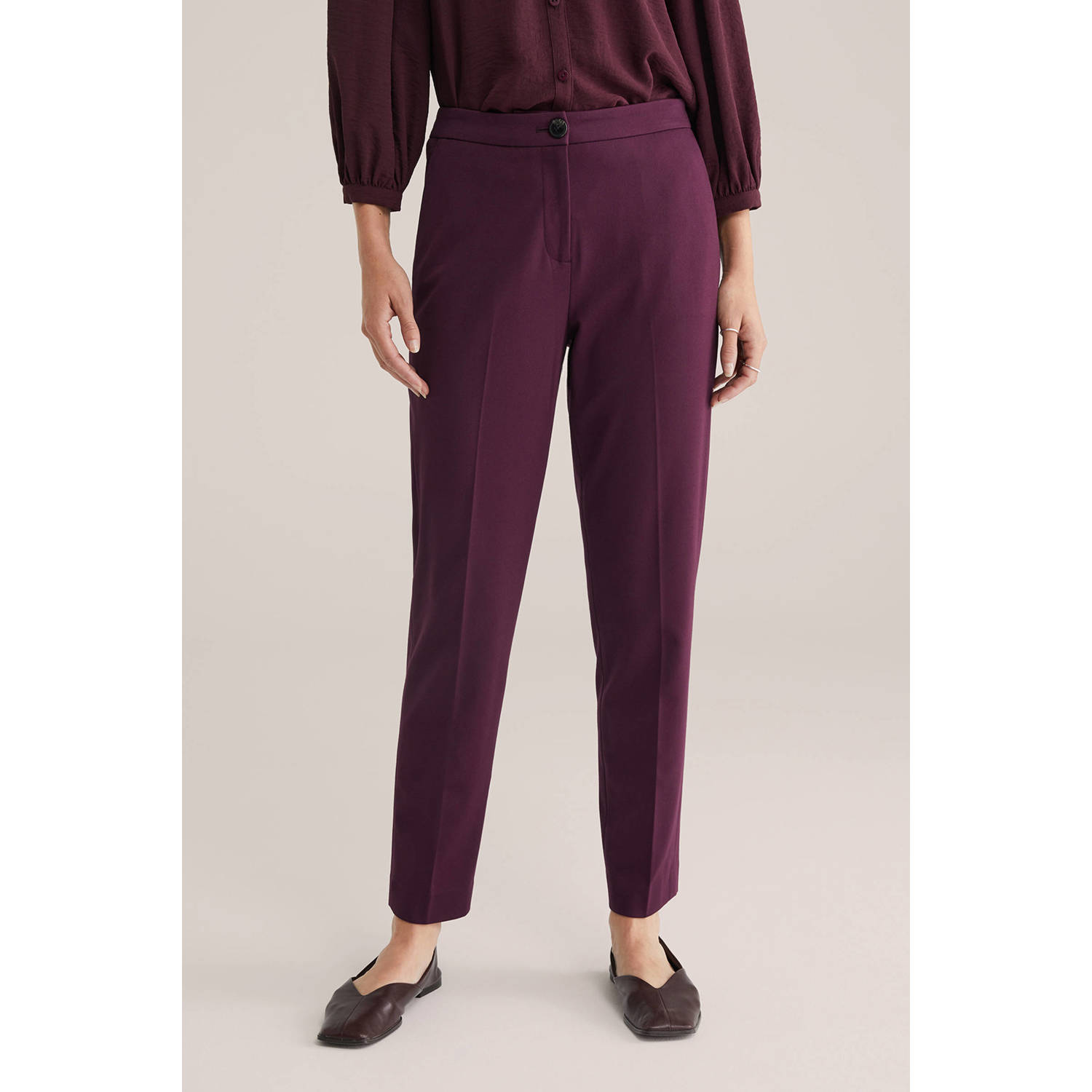WE Fashion tapered regular waist chino donkerrood