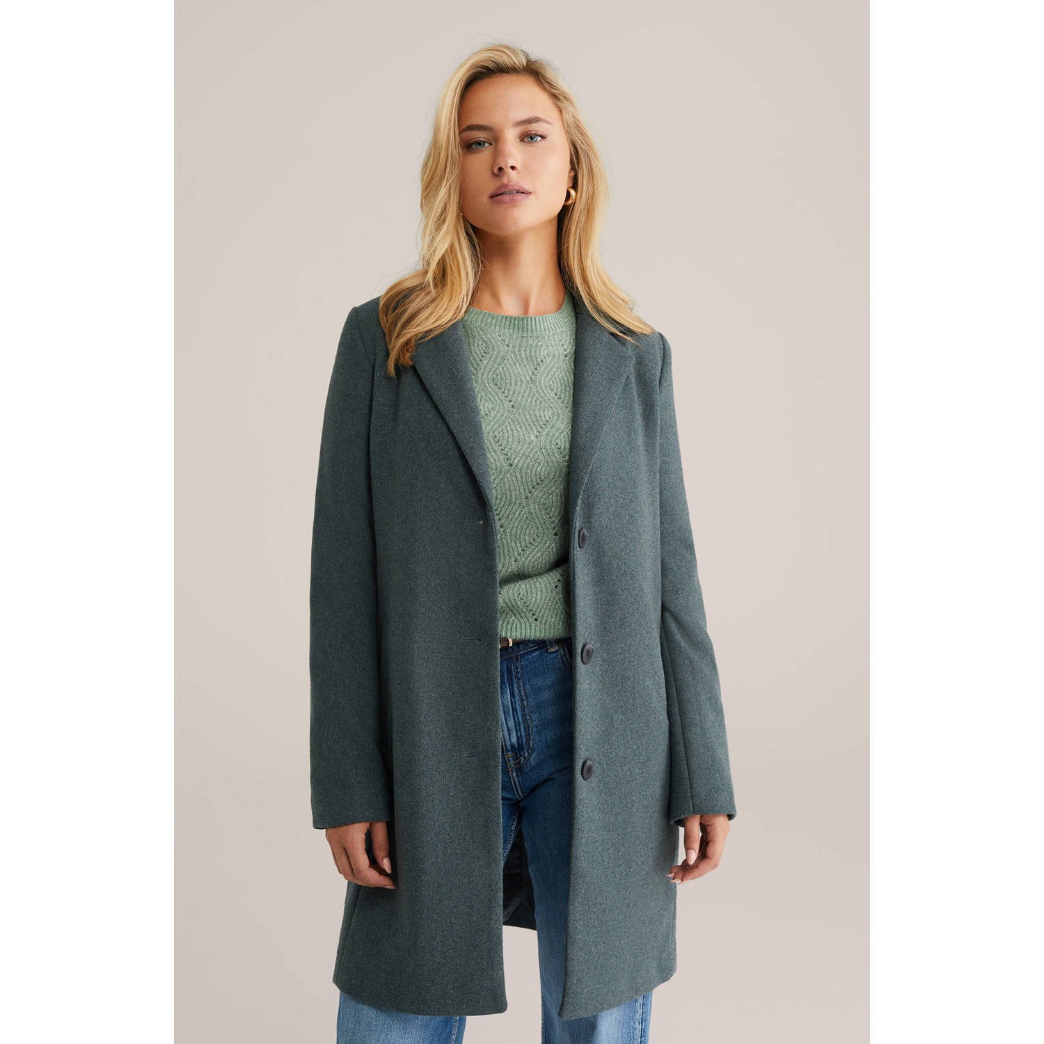 WE Fashion wollen manteljas grijsblauw