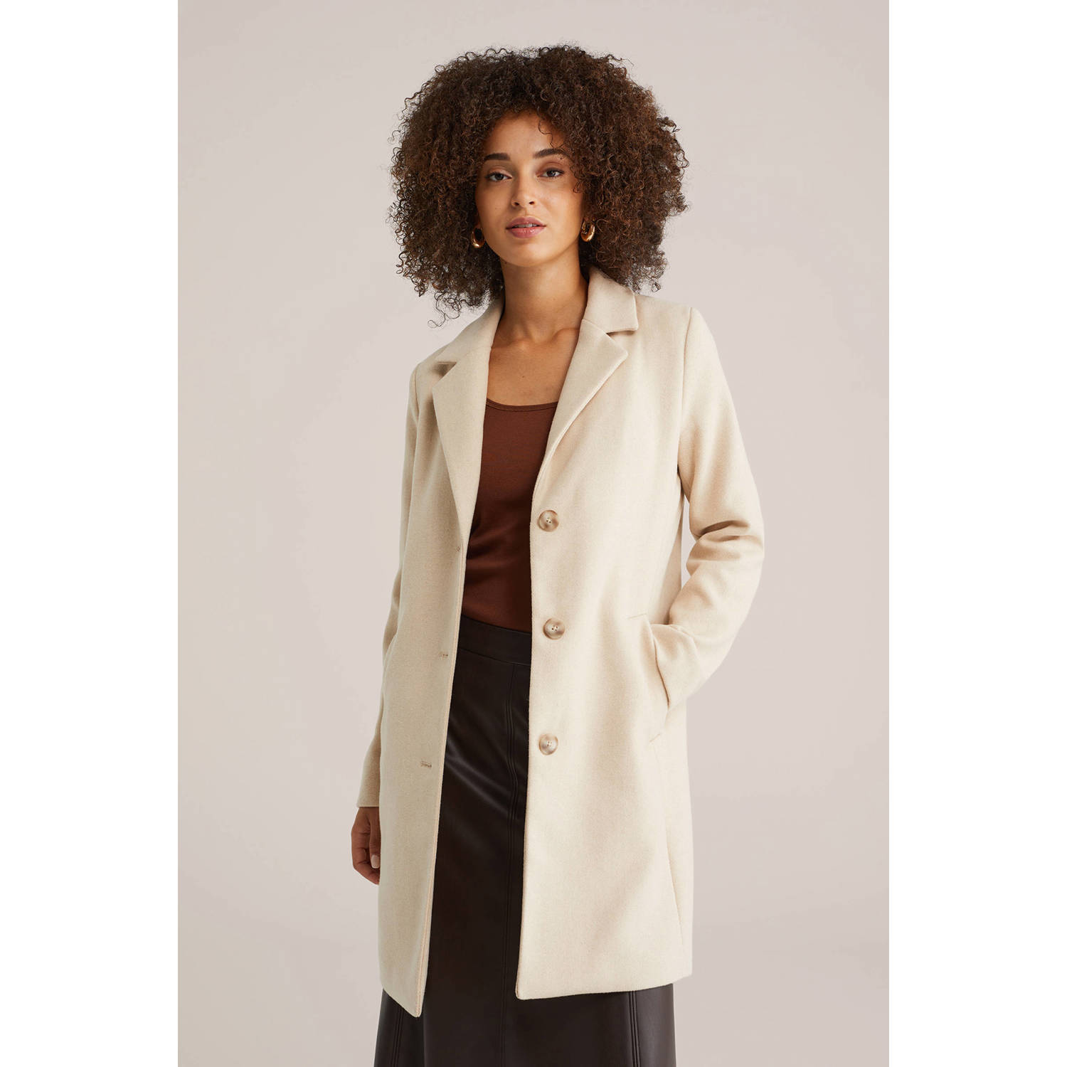 WE Fashion wollen manteljas beige