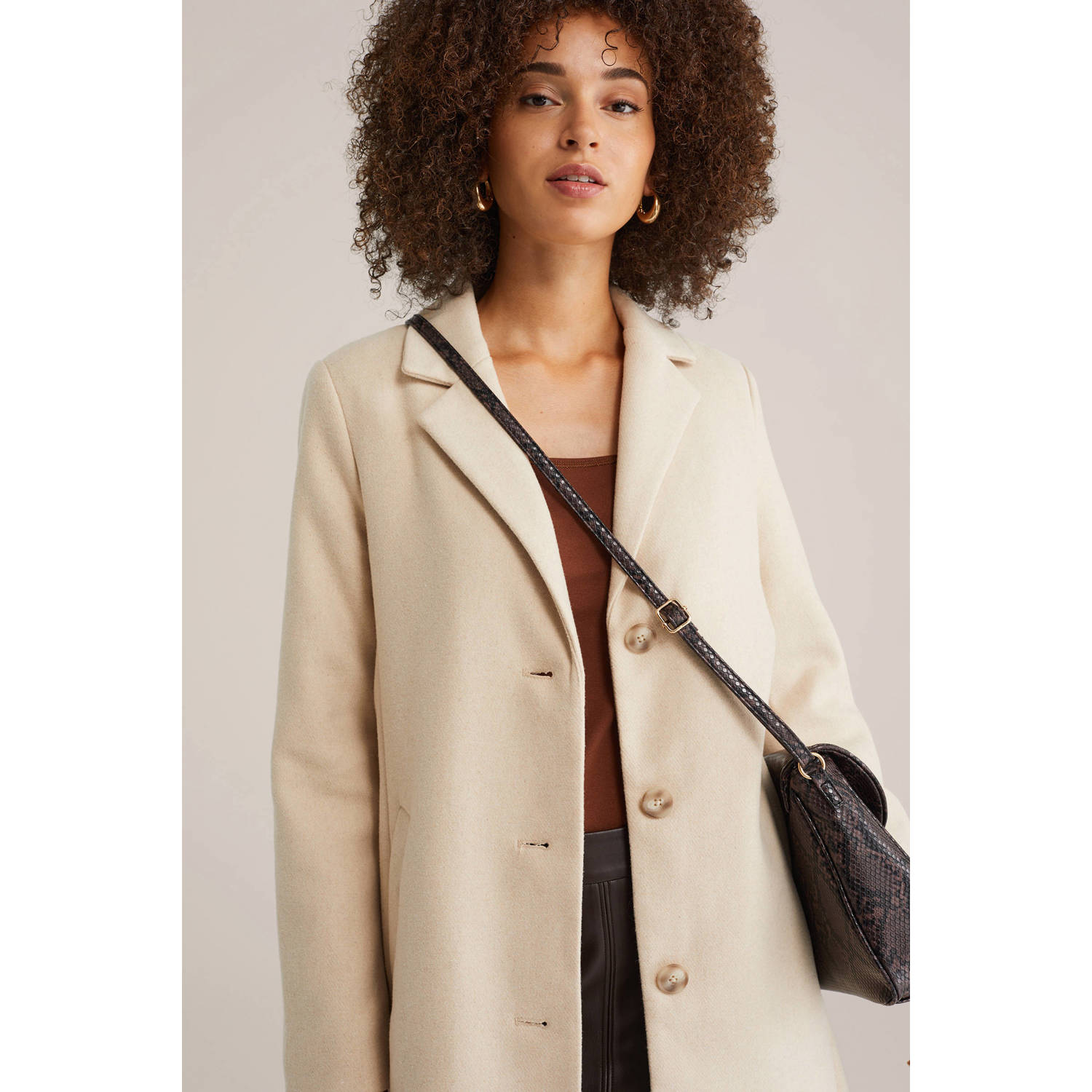 WE Fashion wollen manteljas beige