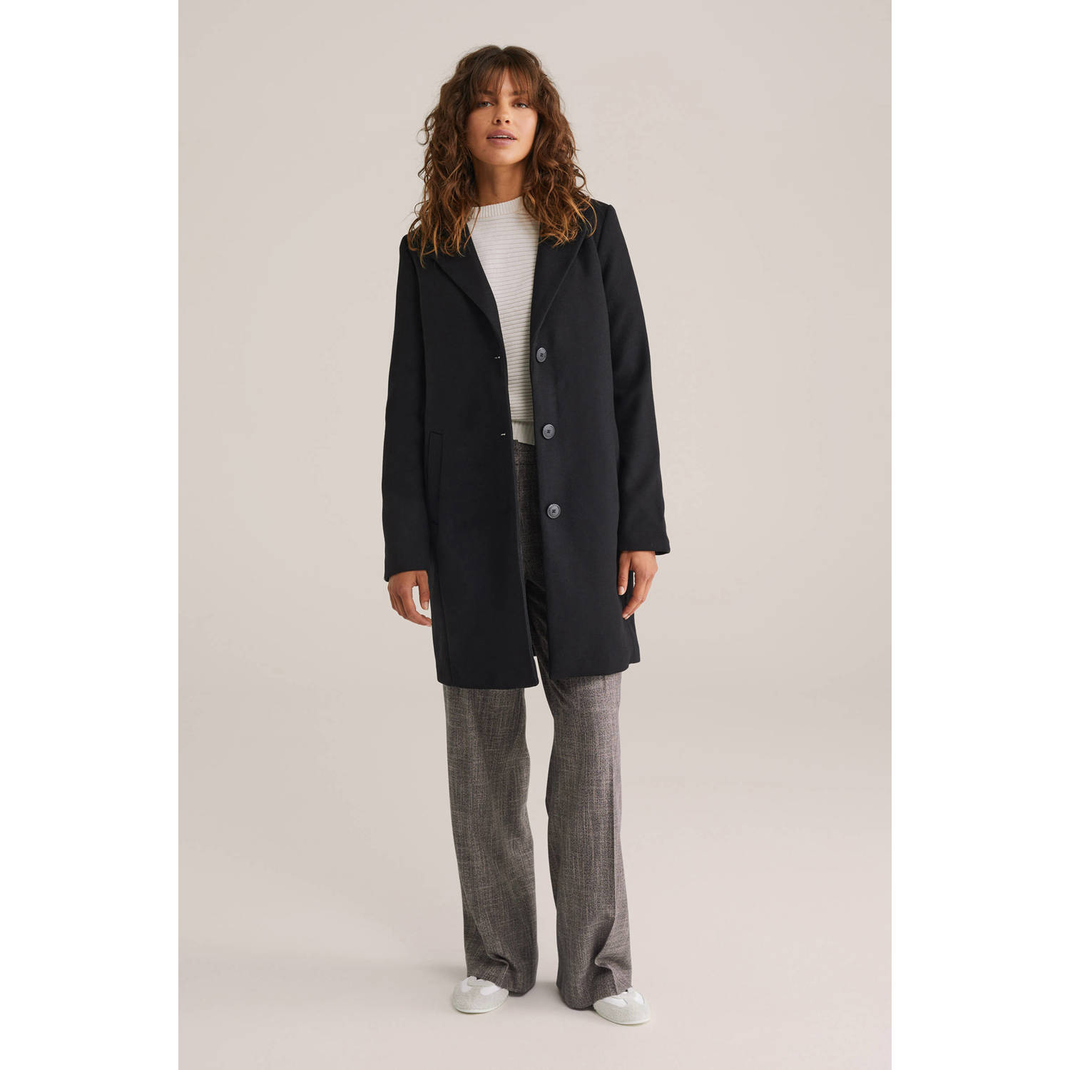 WE Fashion wollen manteljas zwart