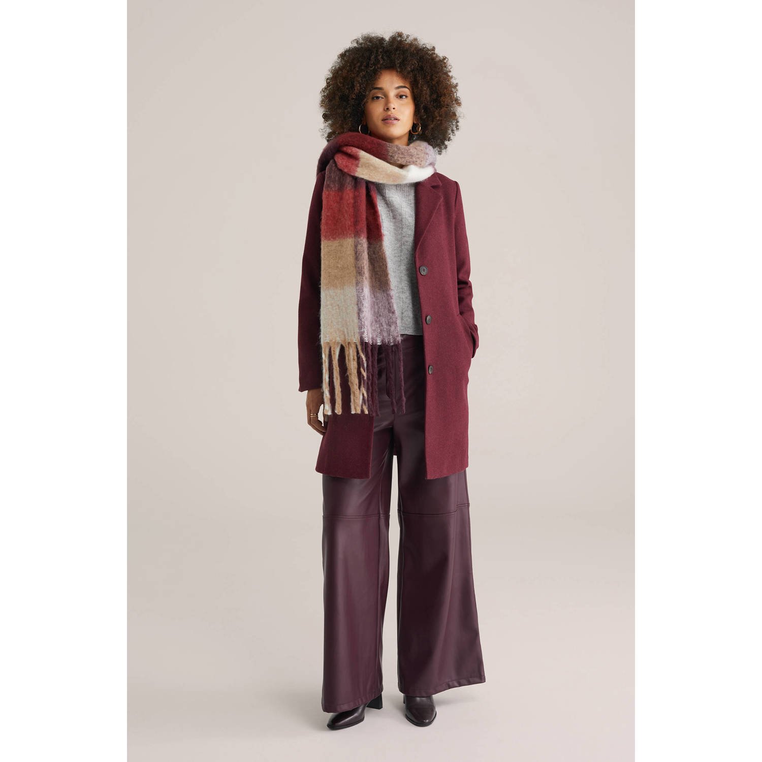 WE Fashion wollen manteljas donkerrood