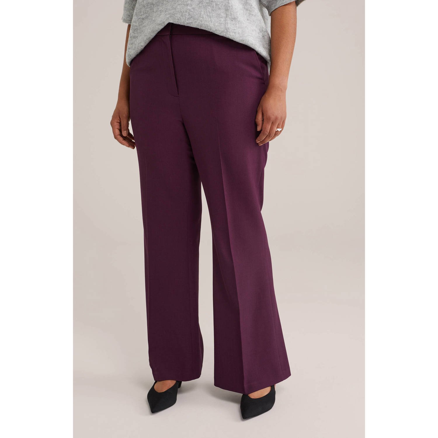 WE Fashion flared regular waist pantalon donkerpaars