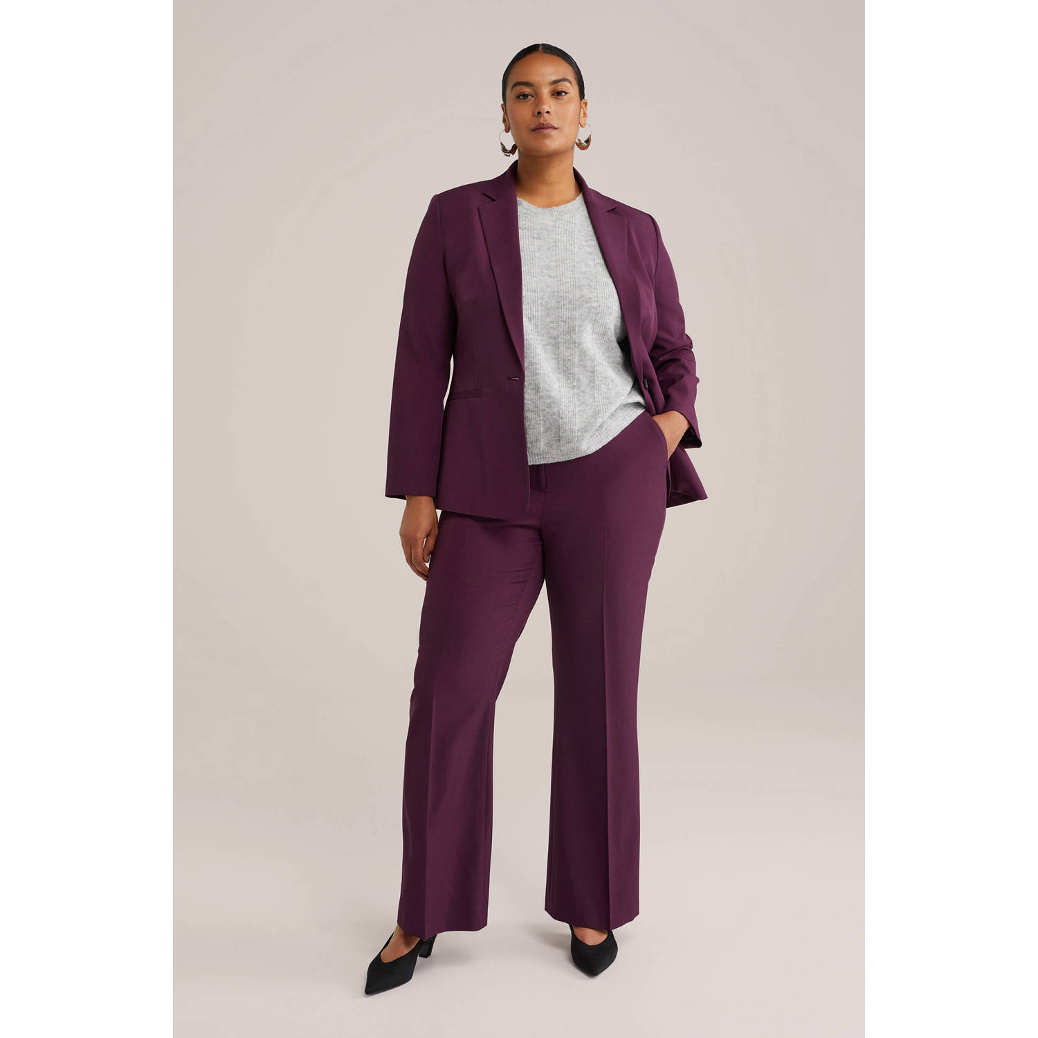 WE Fashion flared regular waist pantalon donkerpaars