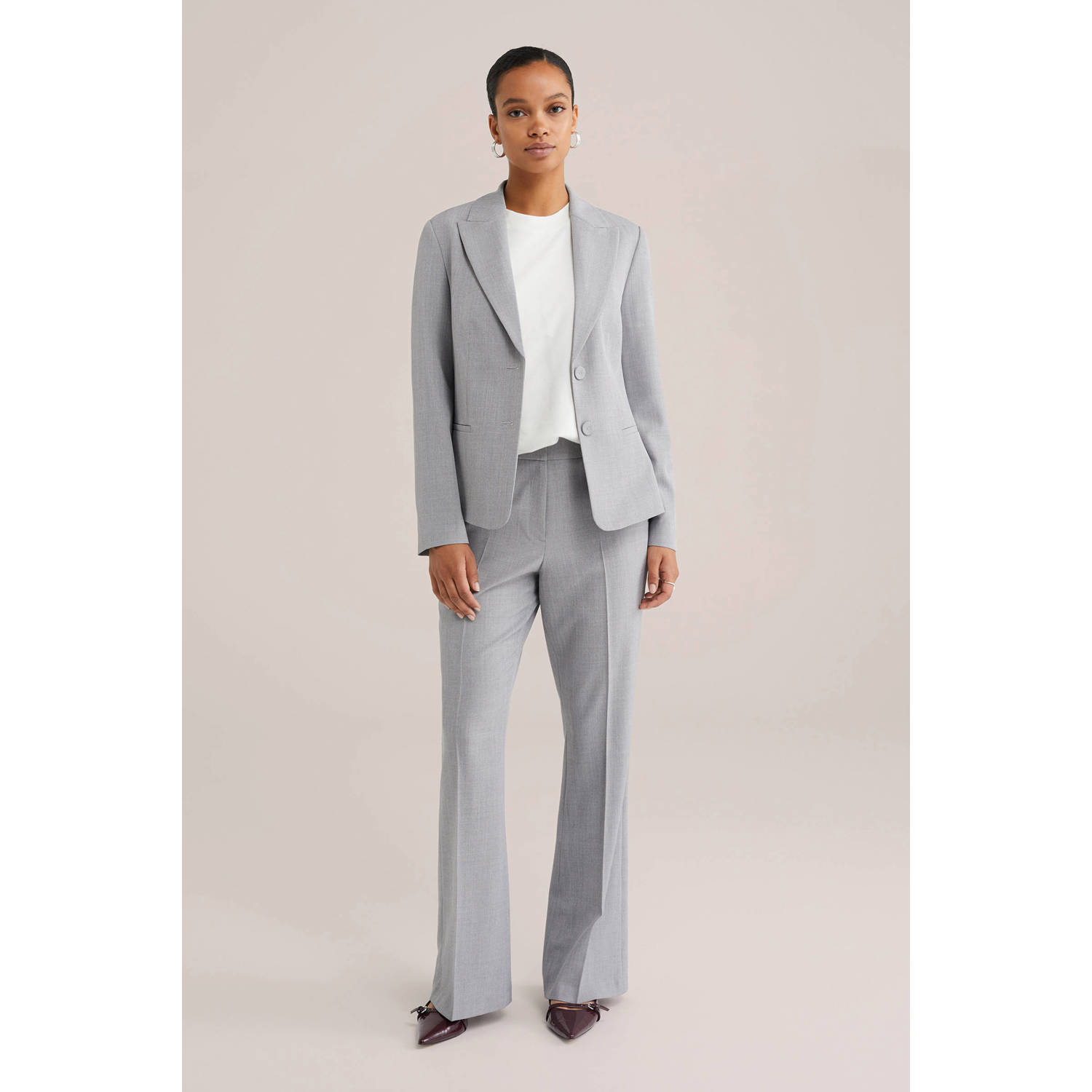 WE Fashion flared regular waist pantalon grijs