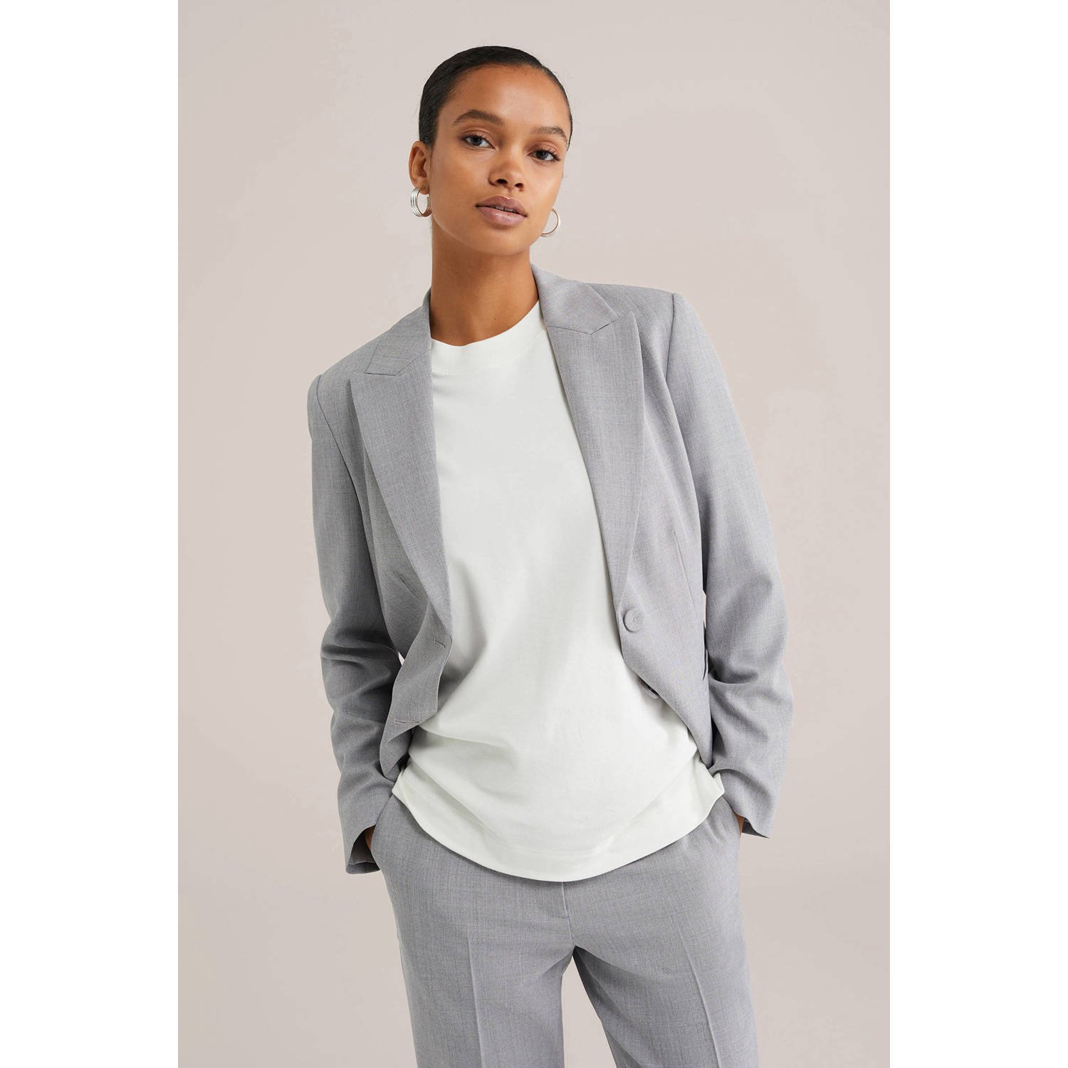 WE Fashion getailleerde blazer grijs melange