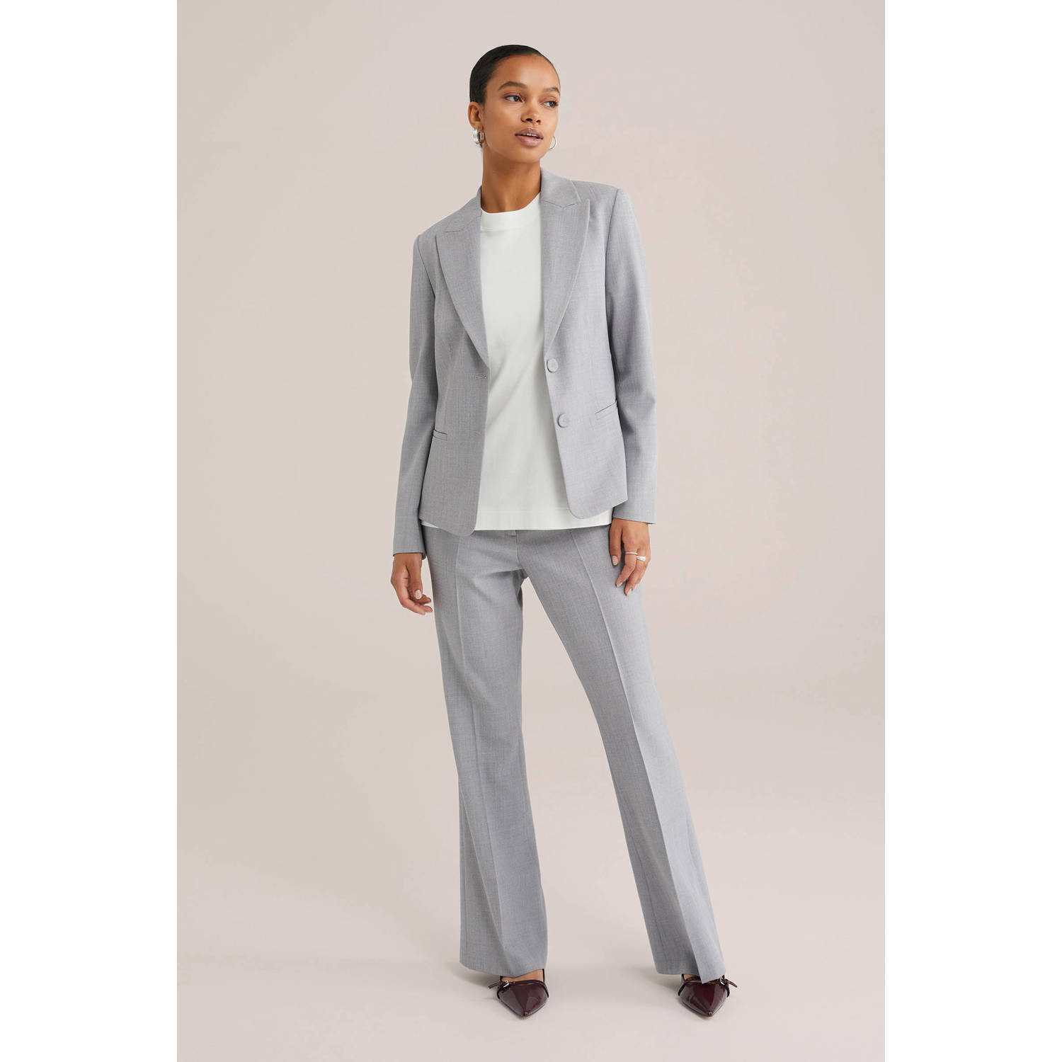 WE Fashion getailleerde blazer grijs melange