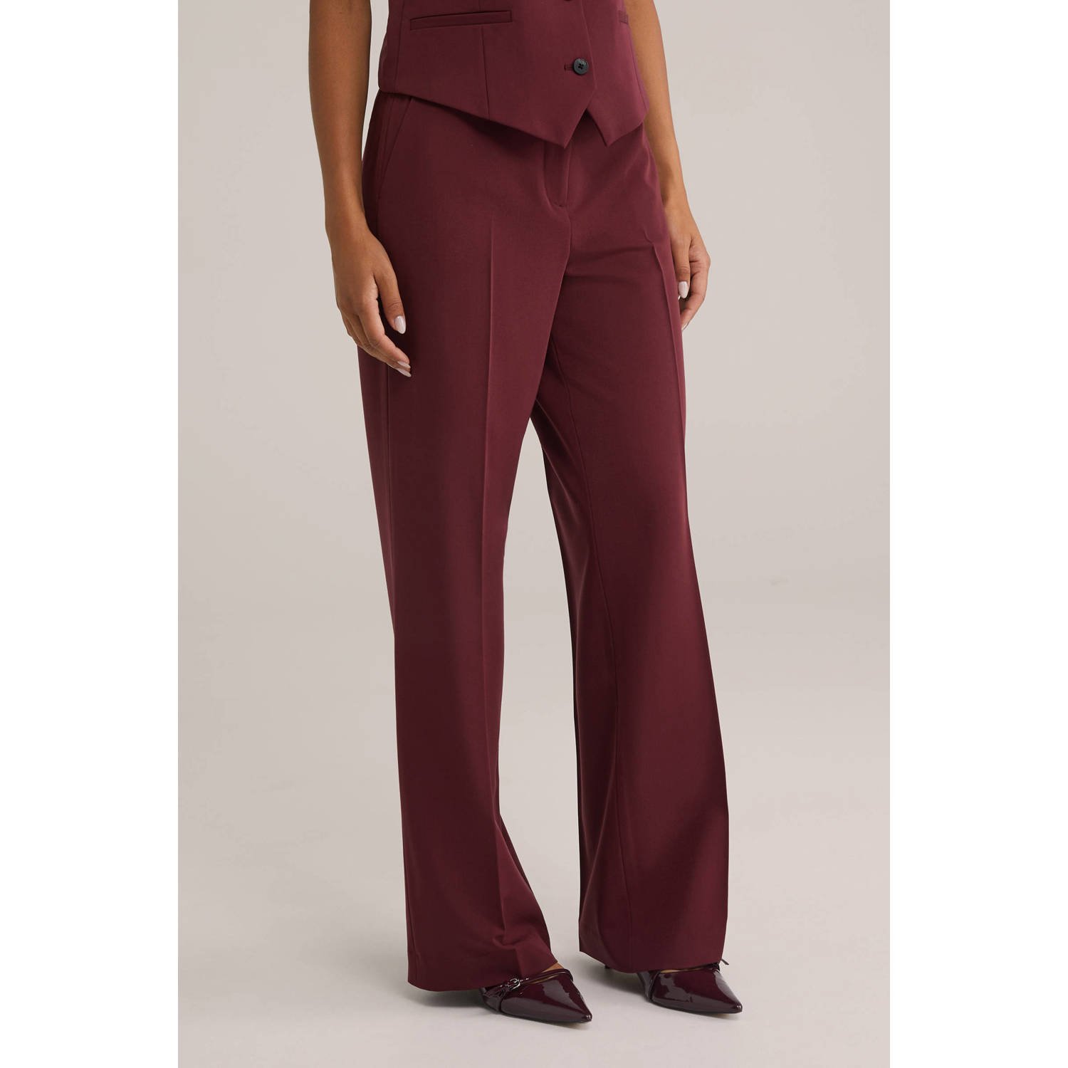 WE Fashion regular waist pantalon donkerrood