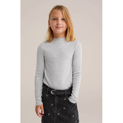 WE Fashion longsleeve rib gebreid grijs melange afbeelding
