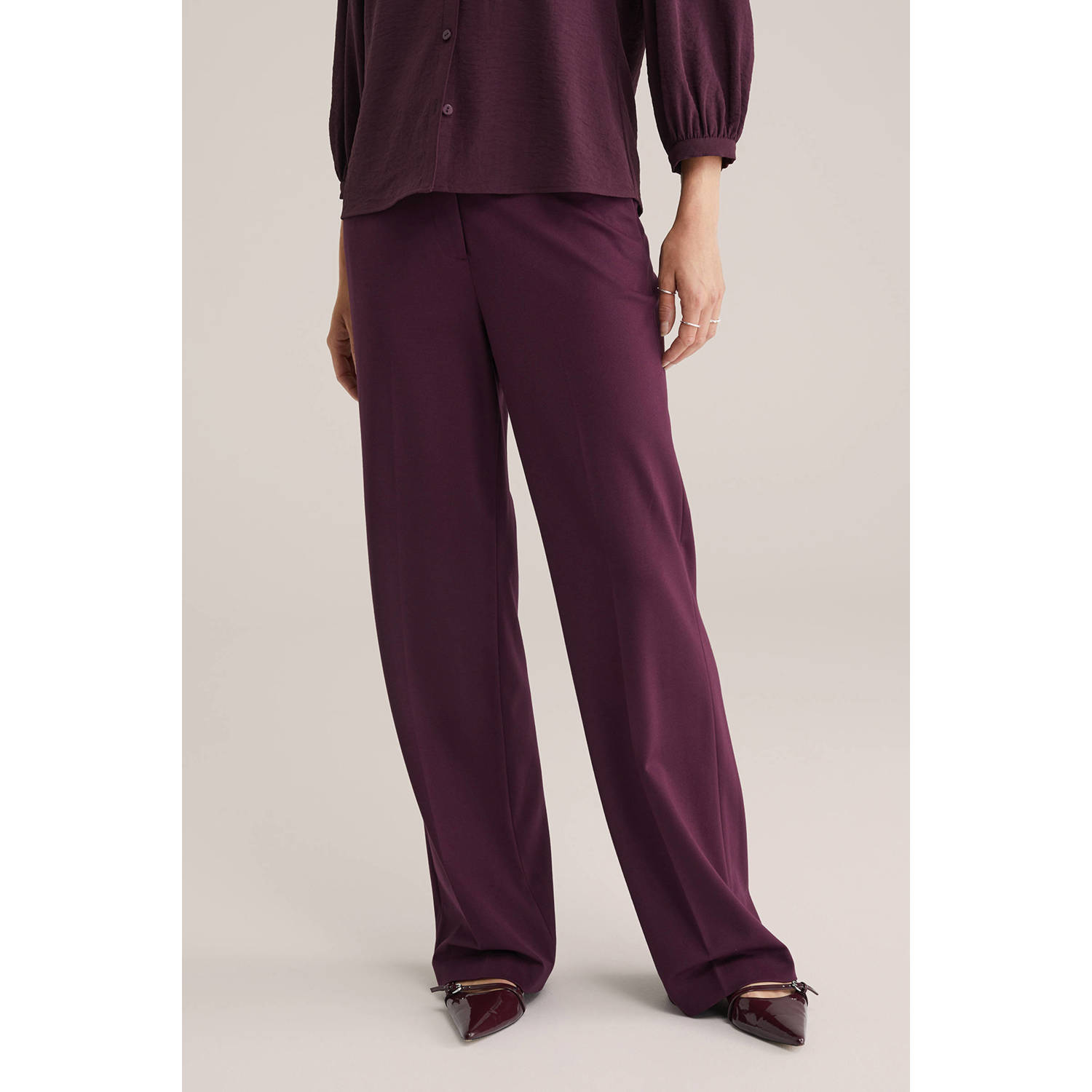 WE Fashion jersey high waist pantalon donkerrood