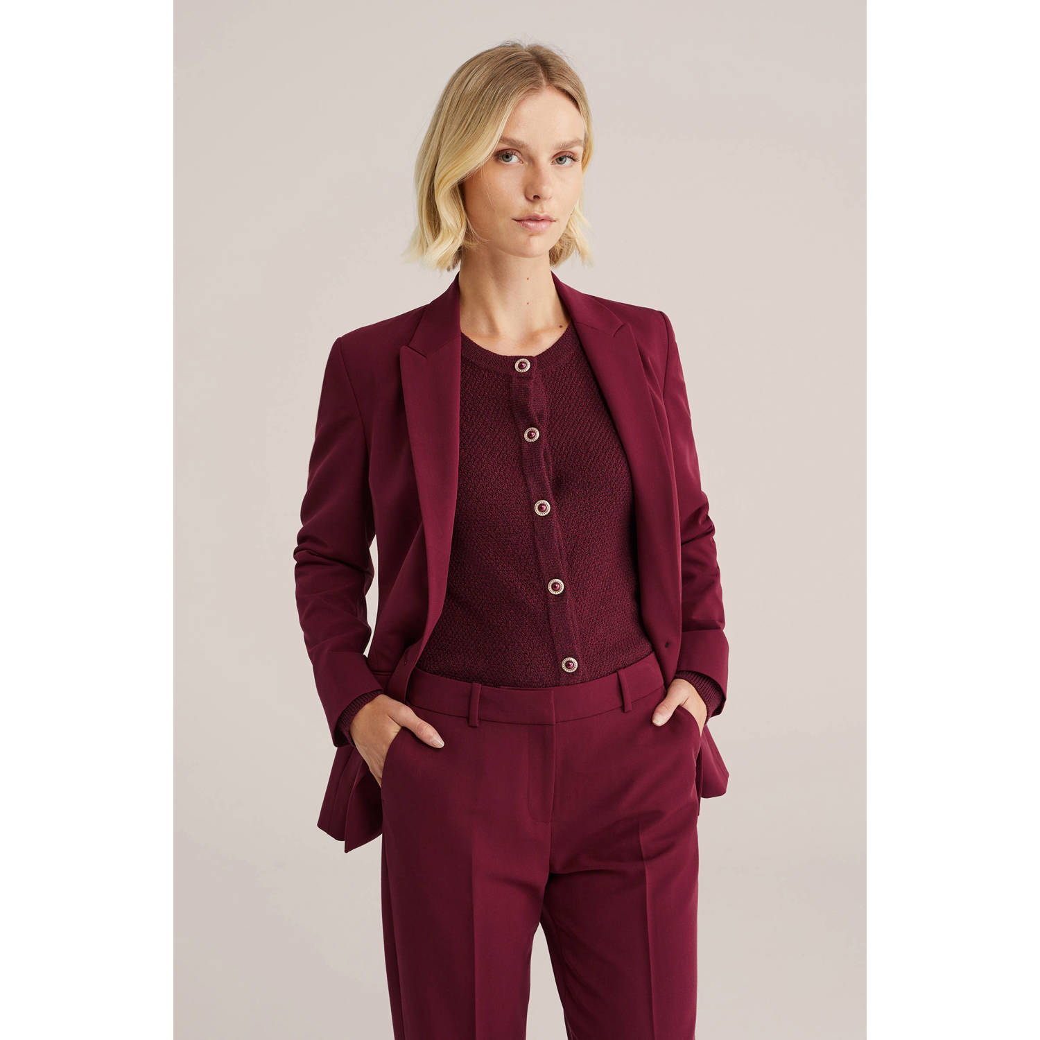 WE Fashion getailleerde blazer donkerrood