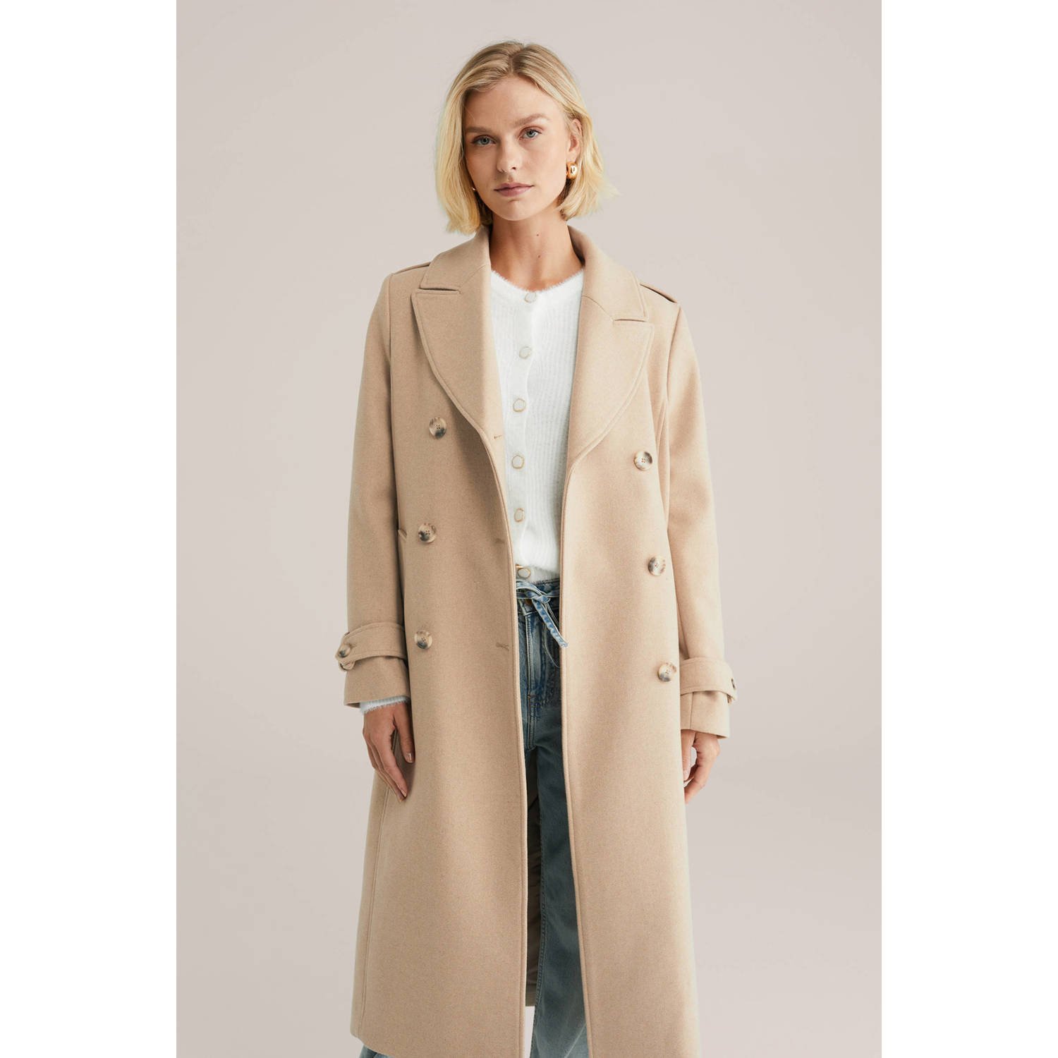 WE Fashion wollen trenchcoat beige
