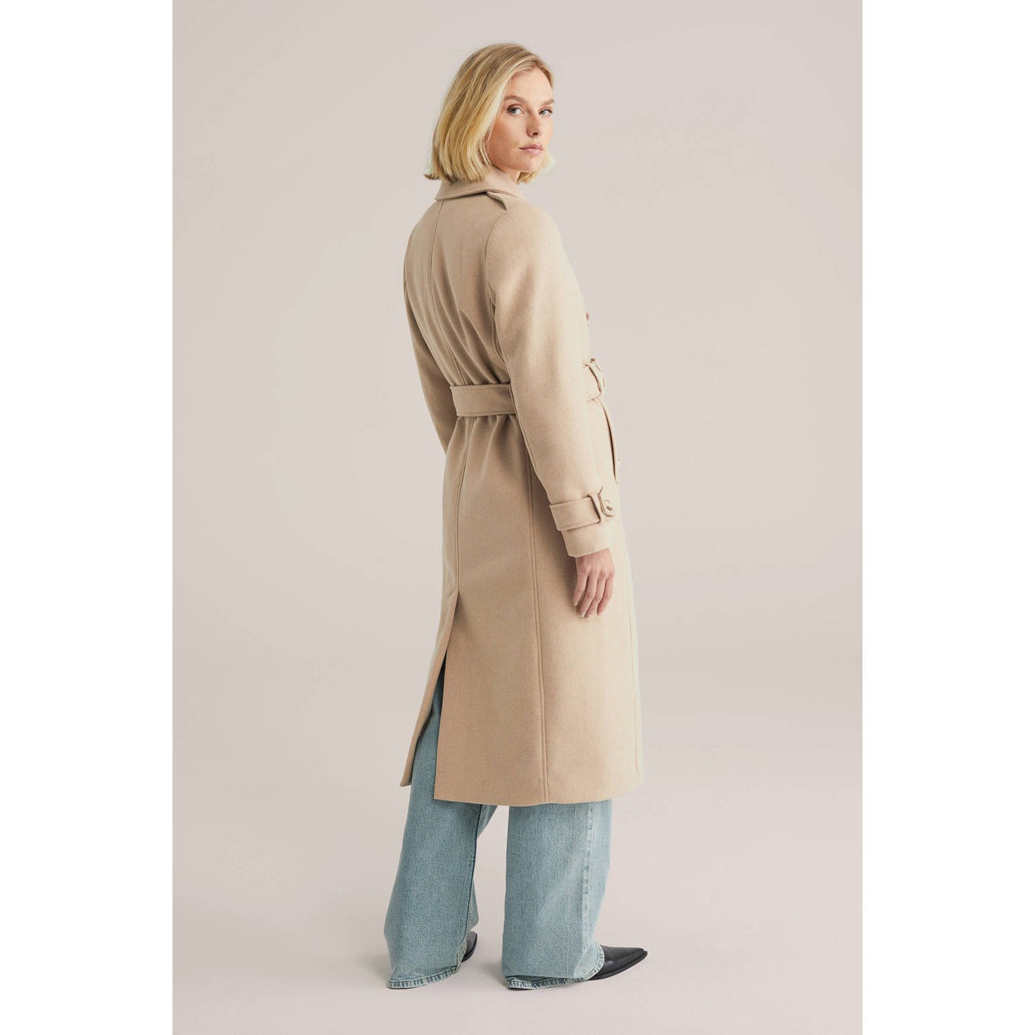 WE Fashion wollen trenchcoat beige