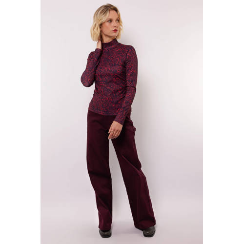 FLURESK wide leg high waist broek donkerrood afbeelding