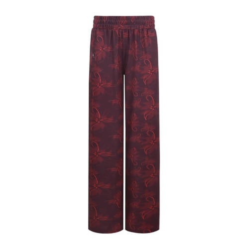 FLURESK wide leg high waist gebloemde casual broek donkerrood afbeelding