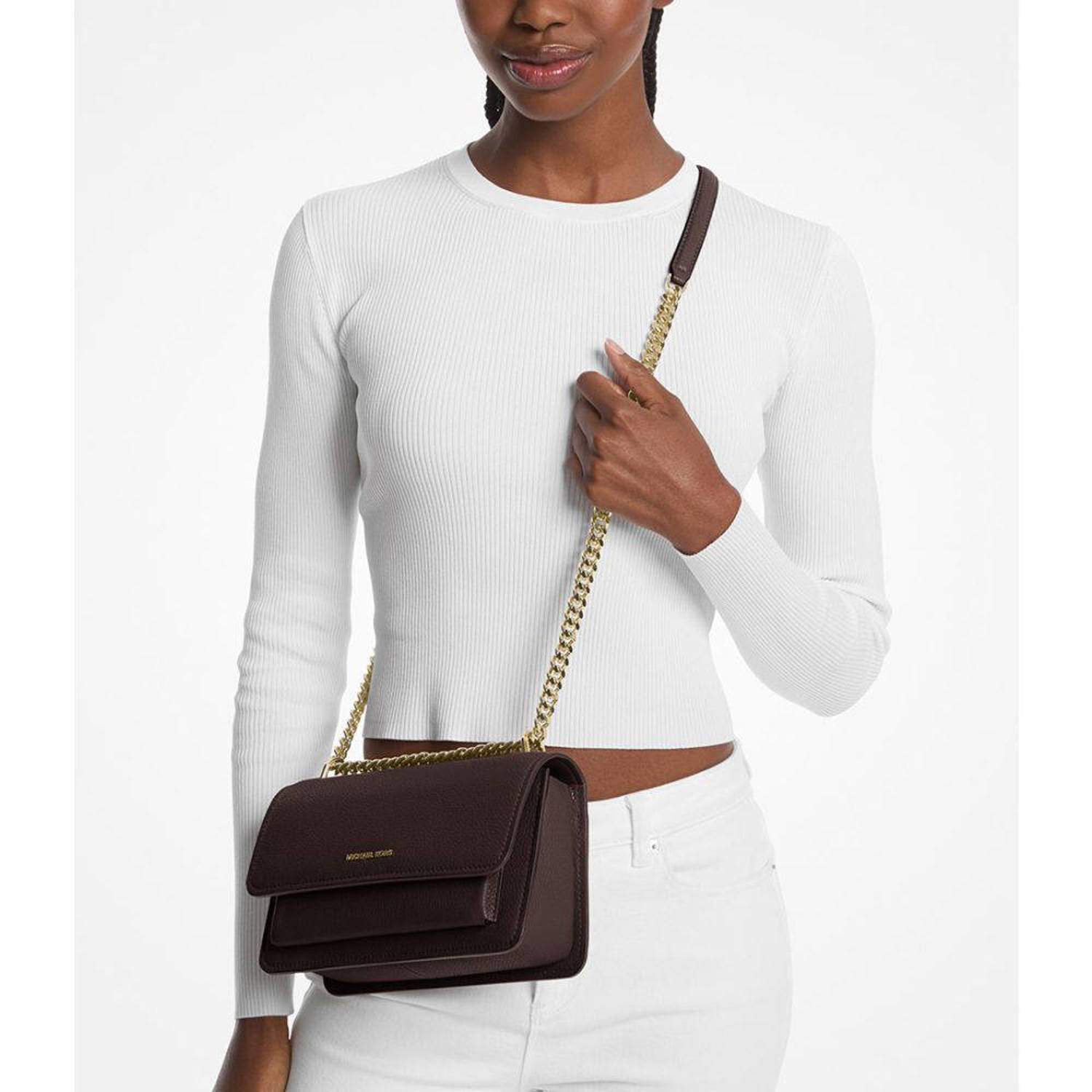 Michael Kors leren crossbody tas Claire Large donkerbruin