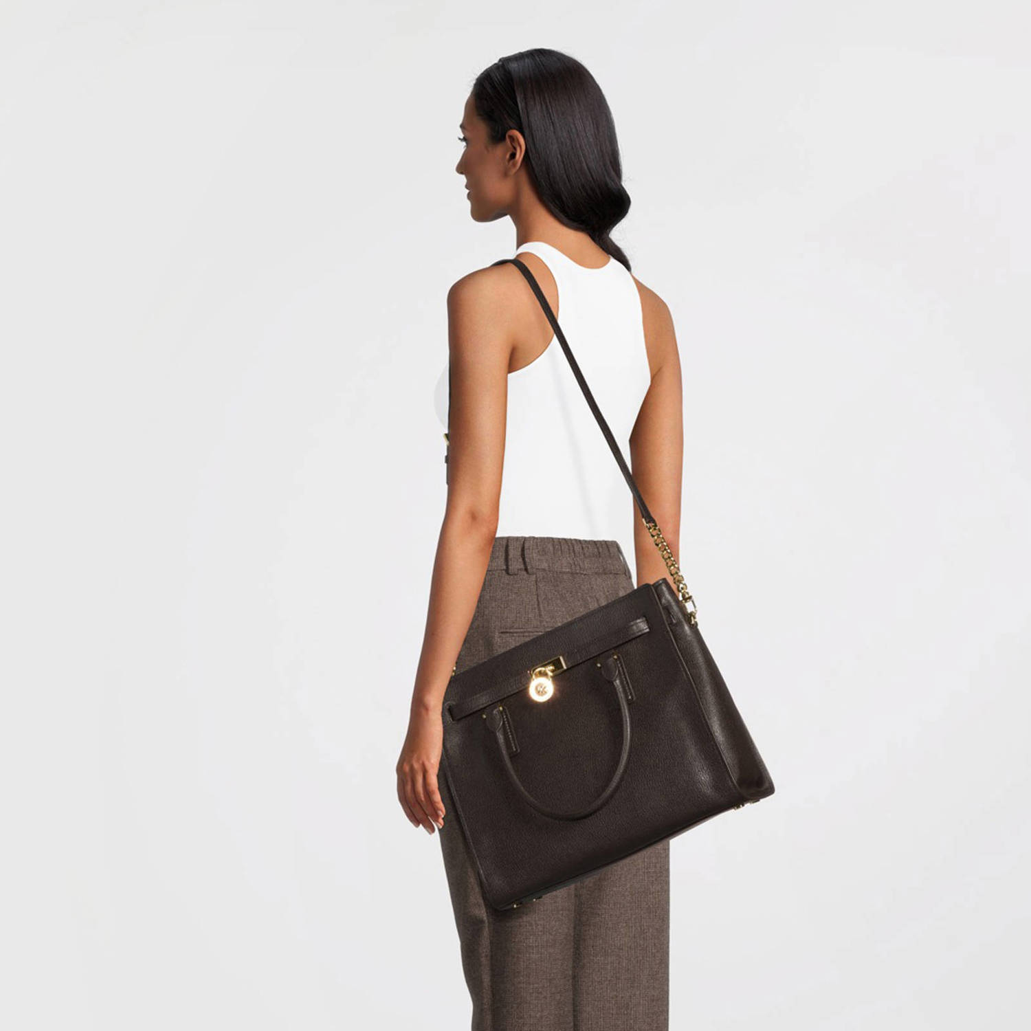 Michael Kors leren schoudertas Hamilton donkerbruin