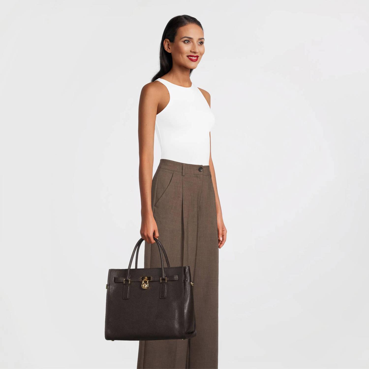 Michael Kors leren schoudertas Hamilton donkerbruin