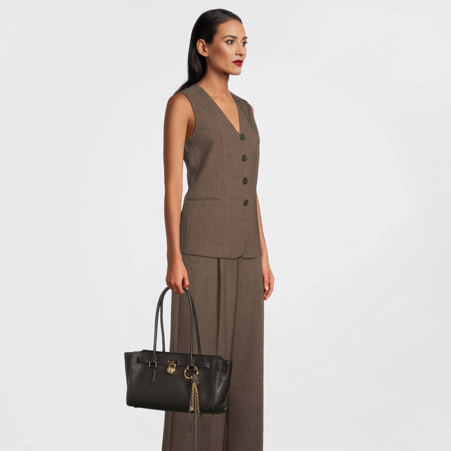 Michael Kors leren schoudertas Hamilton zwart