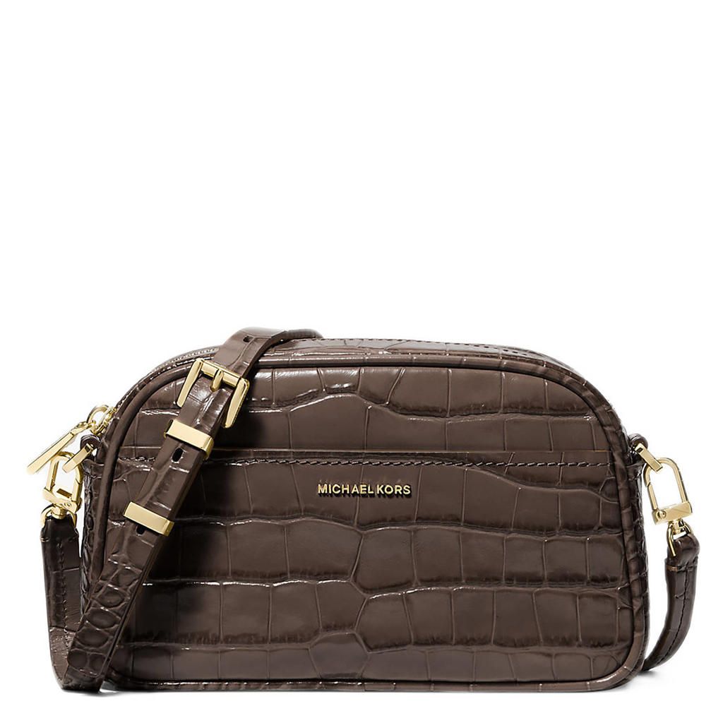 Michael Kors leren crossbody tas Jet Set met crocoprint donkerbruin