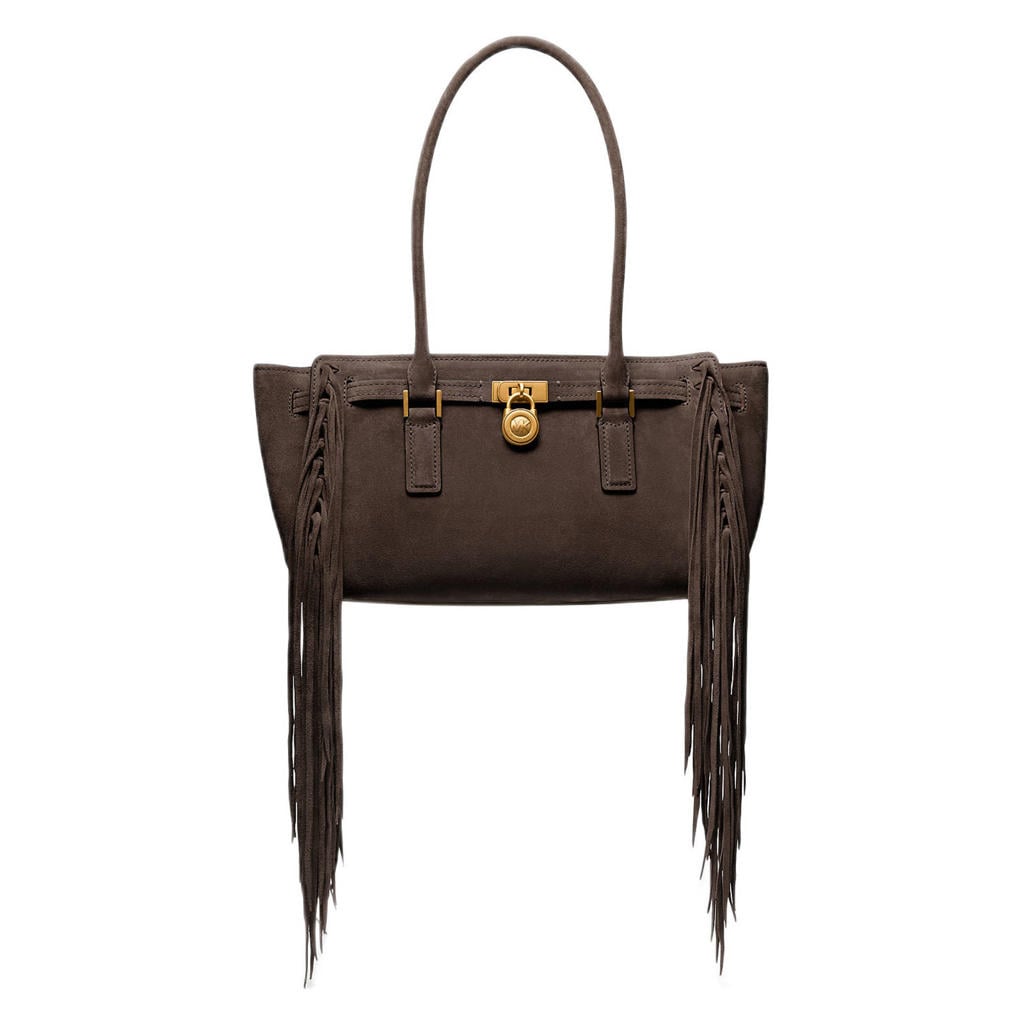 Michael Kors suède schoudertas Hamilton met franjes donkerbruin