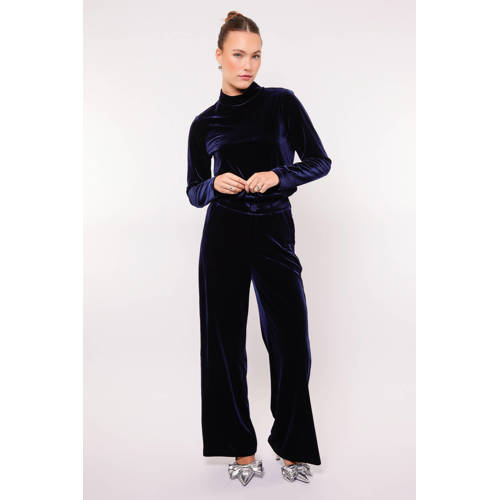 FLURESK fluwelen straight regular waist broek donkerblauw afbeelding