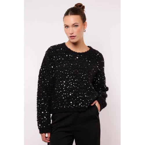 FLURESK gebreide trui zwart met glitter afbeelding