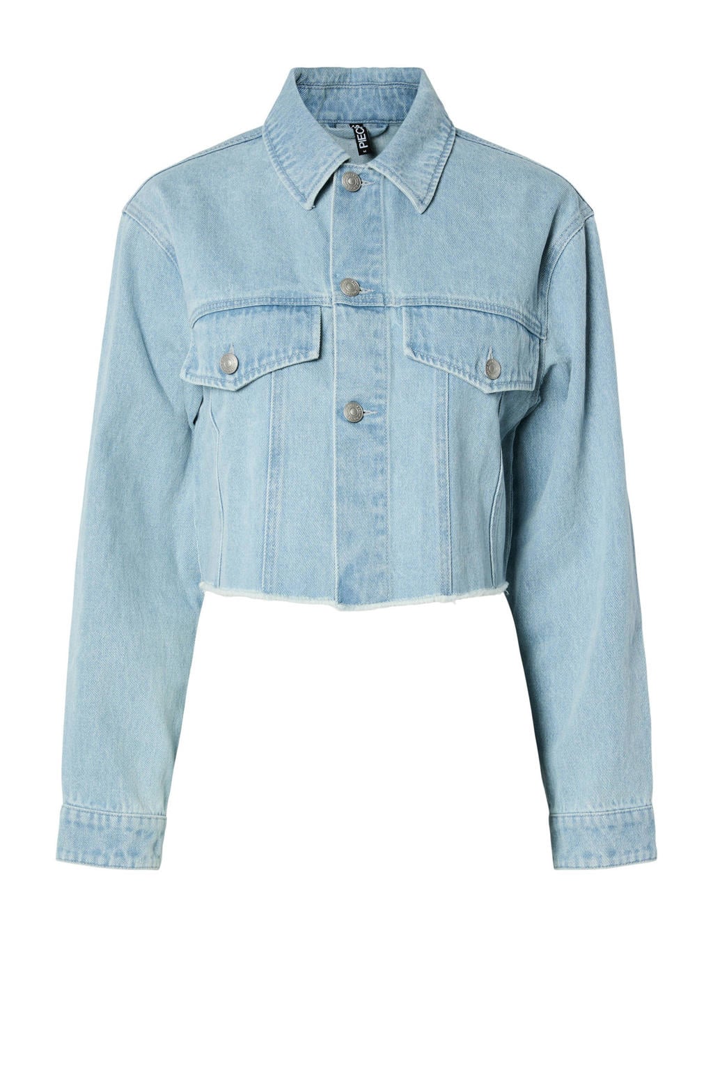 Light blue denim dames PIECES spijkerjas van denim met effen, lange mouwen, klassieke kraag en knoopsluiting