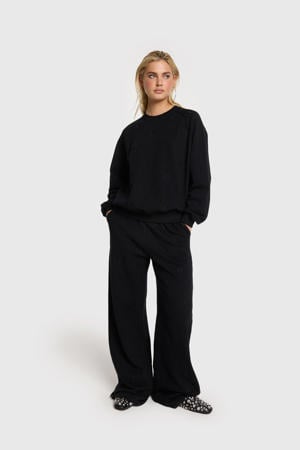 wide leg regular waist broek zwart