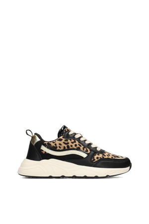CHARLIE chunky sneakers met panterprint zwart/beige