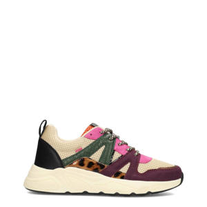 CAROCEL  chunky sneakers met panterprint beige/paars