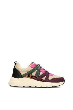 CAROCEL chunky sneakers met panterprint beige/paars