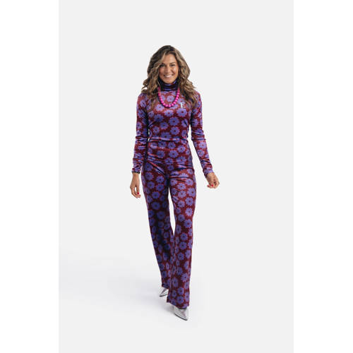 Ellastiek straight regular waist gebloemde casual broek paars afbeelding