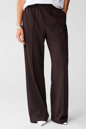 wide leg high waist broek donkerbruin