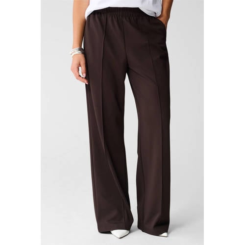 Shoeby wide leg high waist broek donkerbruin afbeelding
