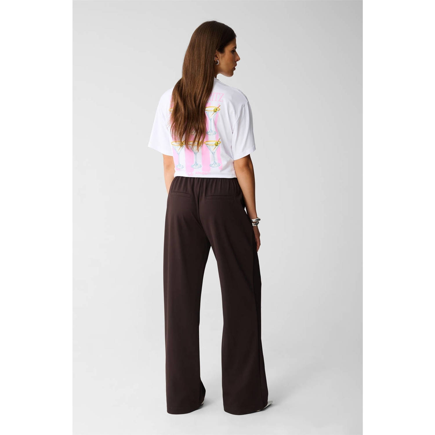 Shoeby wide leg high waist broek donkerbruin