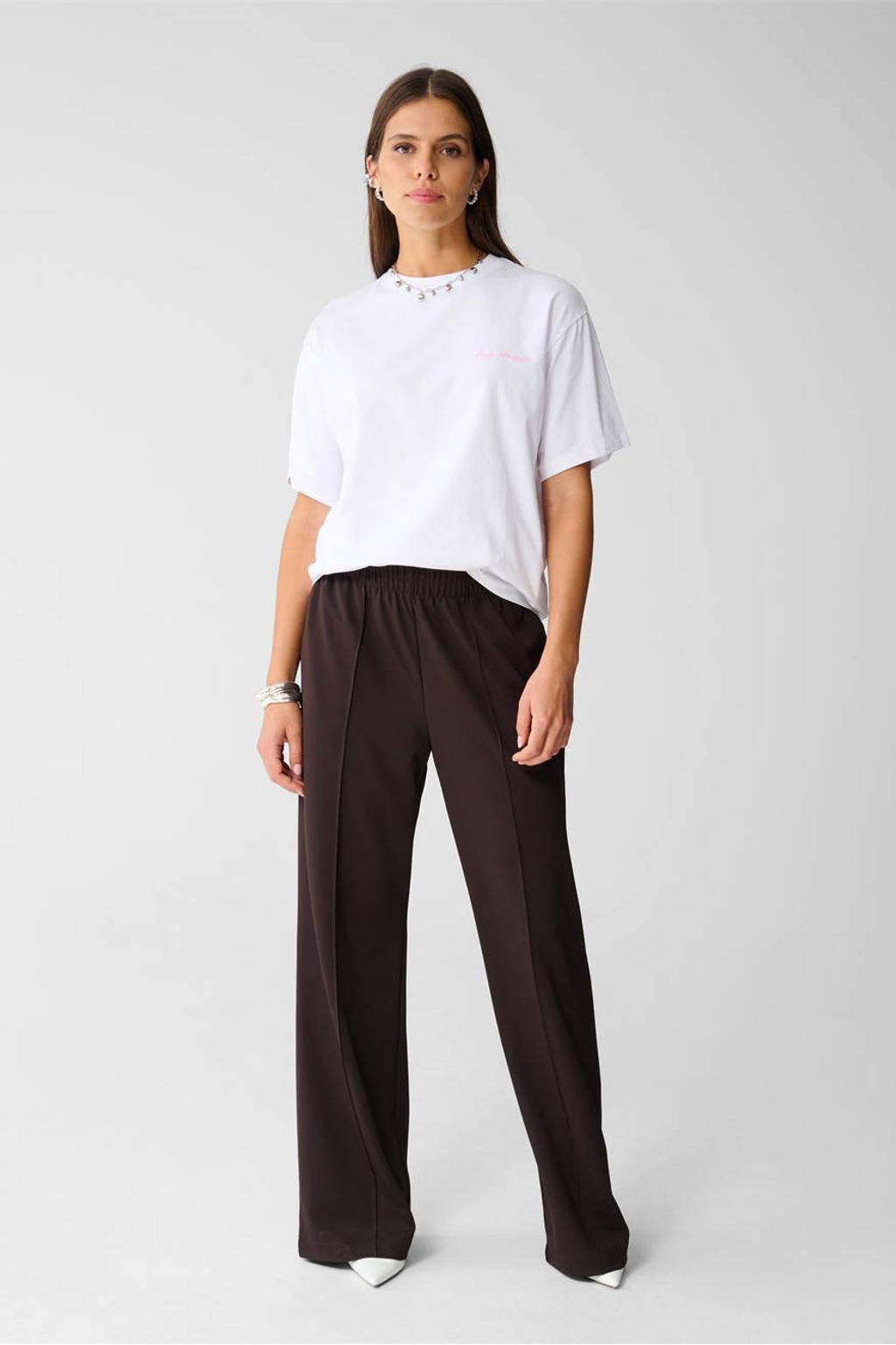 Bruine dames Shoeby wide leg high waist broek met effen