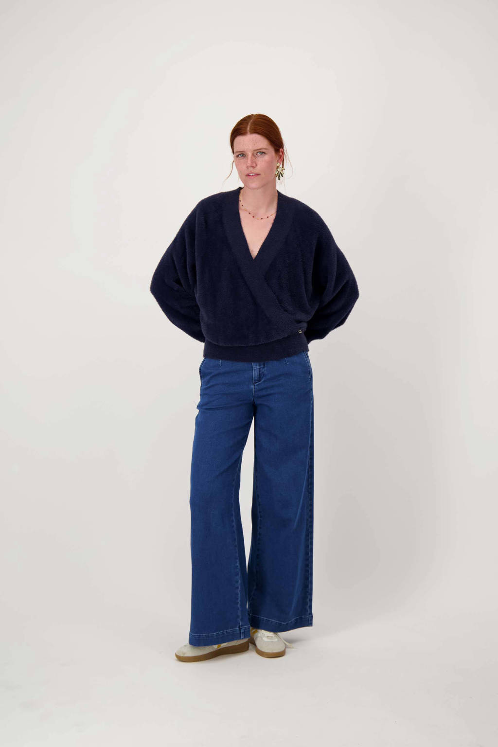 Zusss teddy gebreide trui donkerblauw wehkamp